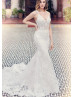 Ivory Lace Tulle Cross Back Princess Wedding Dress